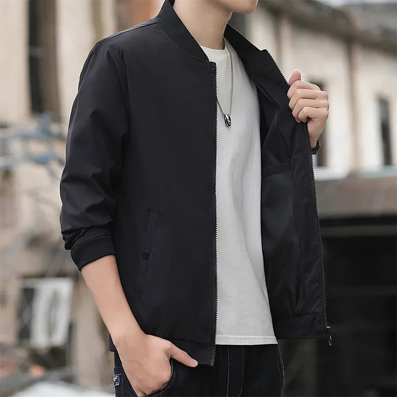 BROWON Spring Autumn Bomber Jacket Men Fashion Solid Color Regular Fit Casual Men Coats Business Stand Collar Daily Men Clothing