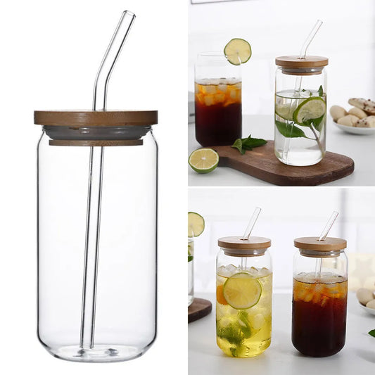 550ml/470ml Glass Cup With Lid and Straw Transparent Bubble Tea Cup